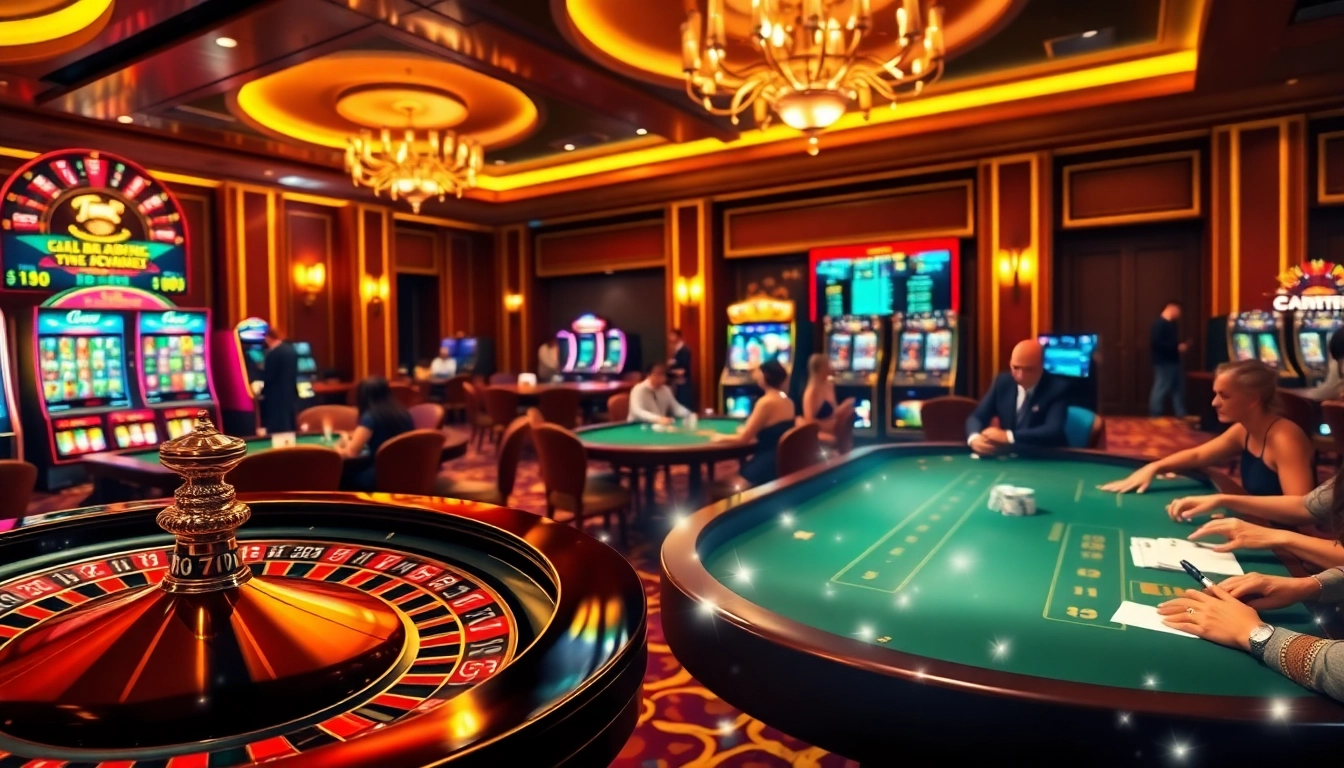 A thrilling gaming experience at betbdt.art with excited players at luxurious casino tables.