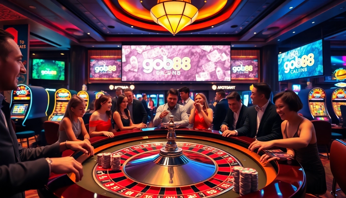 Engaging players at go88club page enjoy thrilling casino games at a vibrant roulette table.