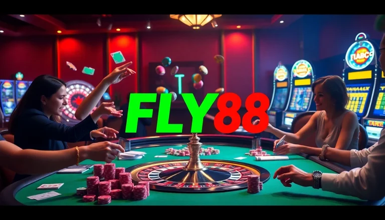 Experience the thrill of gambling at FLY88 casino with vibrant tables and engaging players.