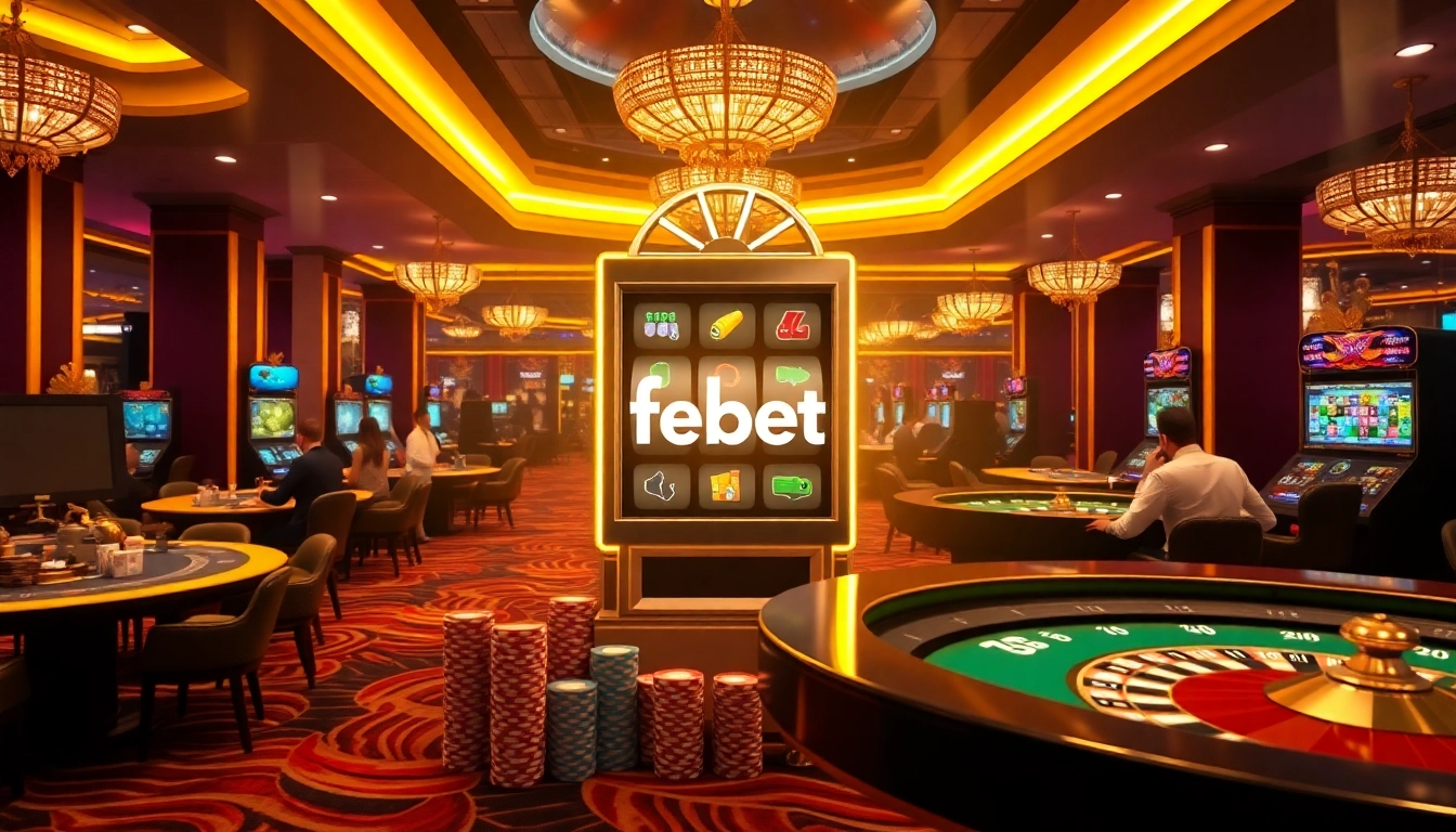 Players enjoying exciting games at the febet online casino, highlighting vibrant slot machines.