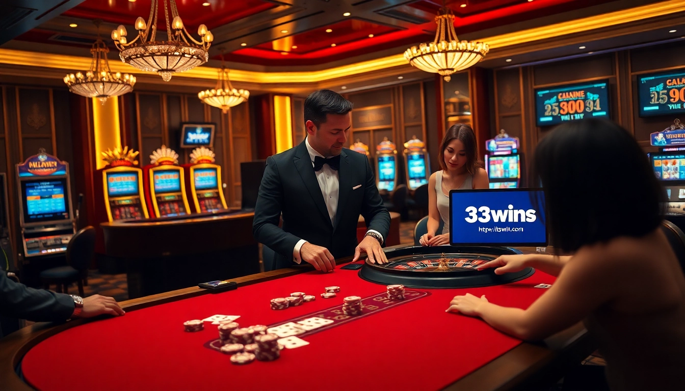 Experience elite gambling at https://33wins.it.com with stunning casino visuals of poker games and slot machines.