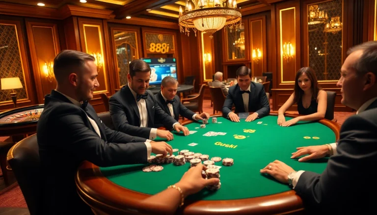 Experience the electric atmosphere of 88i with players engaged in high-stakes poker under golden lights.