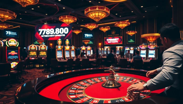 Engaging casino games at 789bet.events, featuring roulette, poker chips, and vibrant players.