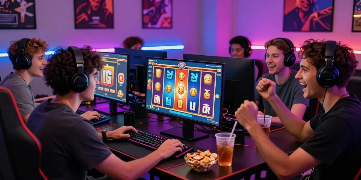 Exciting friends playing bonus buy slots at crownnorthill.co.uk in a vibrant gaming atmosphere with thrilling graphics.