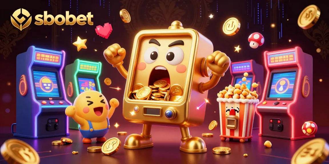 Experience sbobet sports betting excitement with a cartoon slot machine triggering a jackpot.