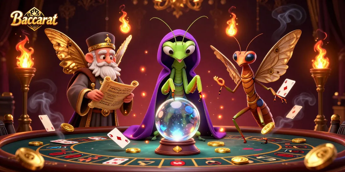 Baccarat table scene with fortune teller and moth librarian, showcasing dynamic action and gambling excitement.