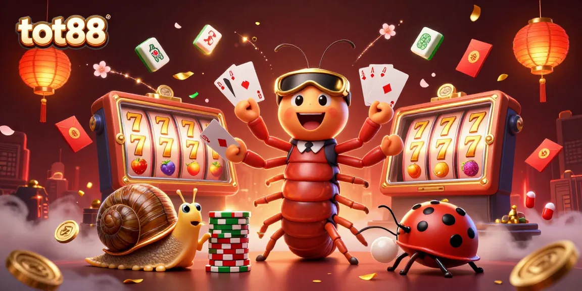 Experience the excitement of tot88 with a vibrant scene featuring a millipede dealer and high-roller snail.