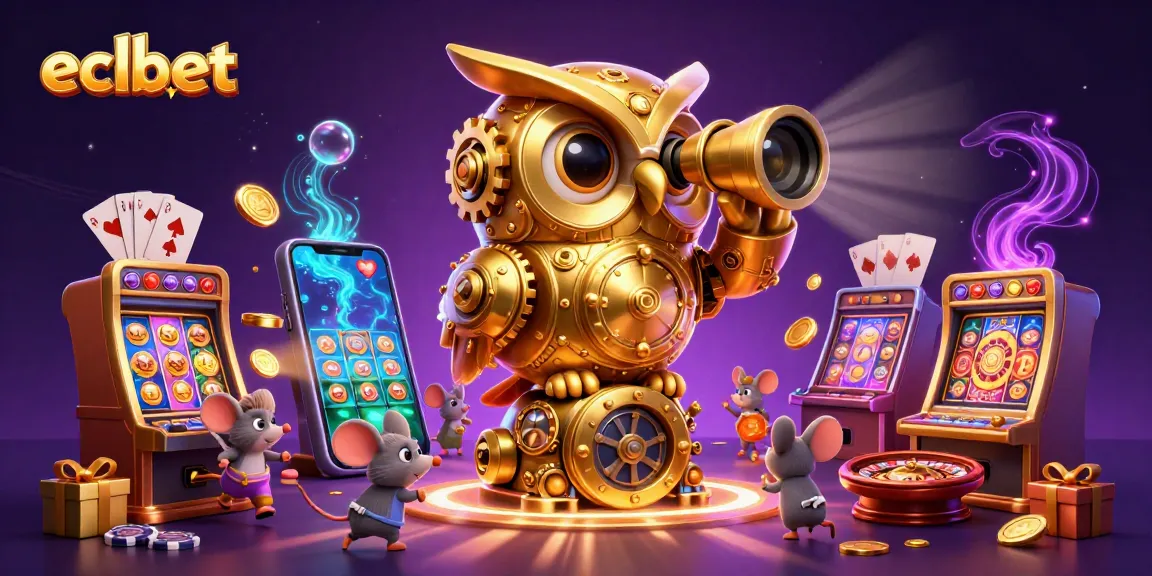 See how eclbet captures excitement with a 3D owl and wind-up mice in a vibrant casino scene.